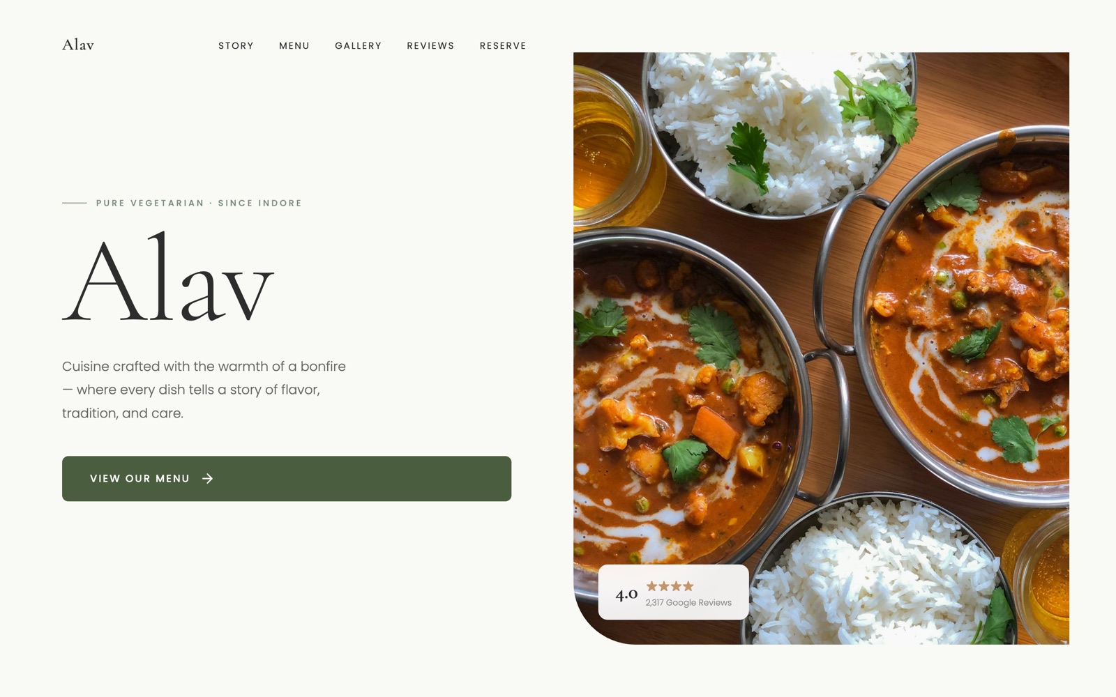 Alav — Restaurant Website, website preview